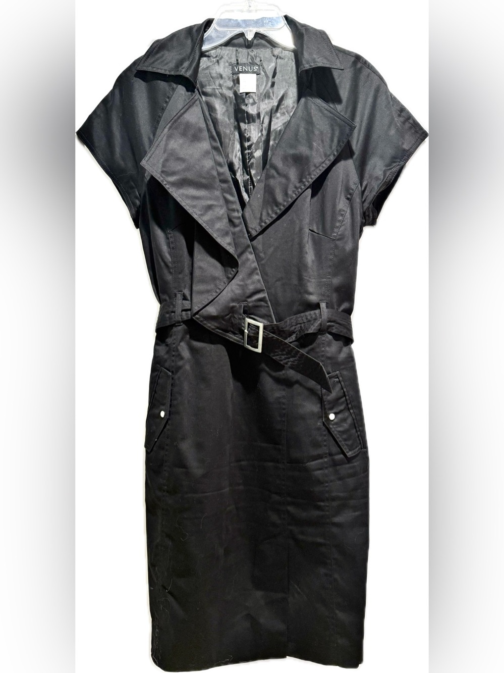 Venus black cotton twill belted shirt dress 8